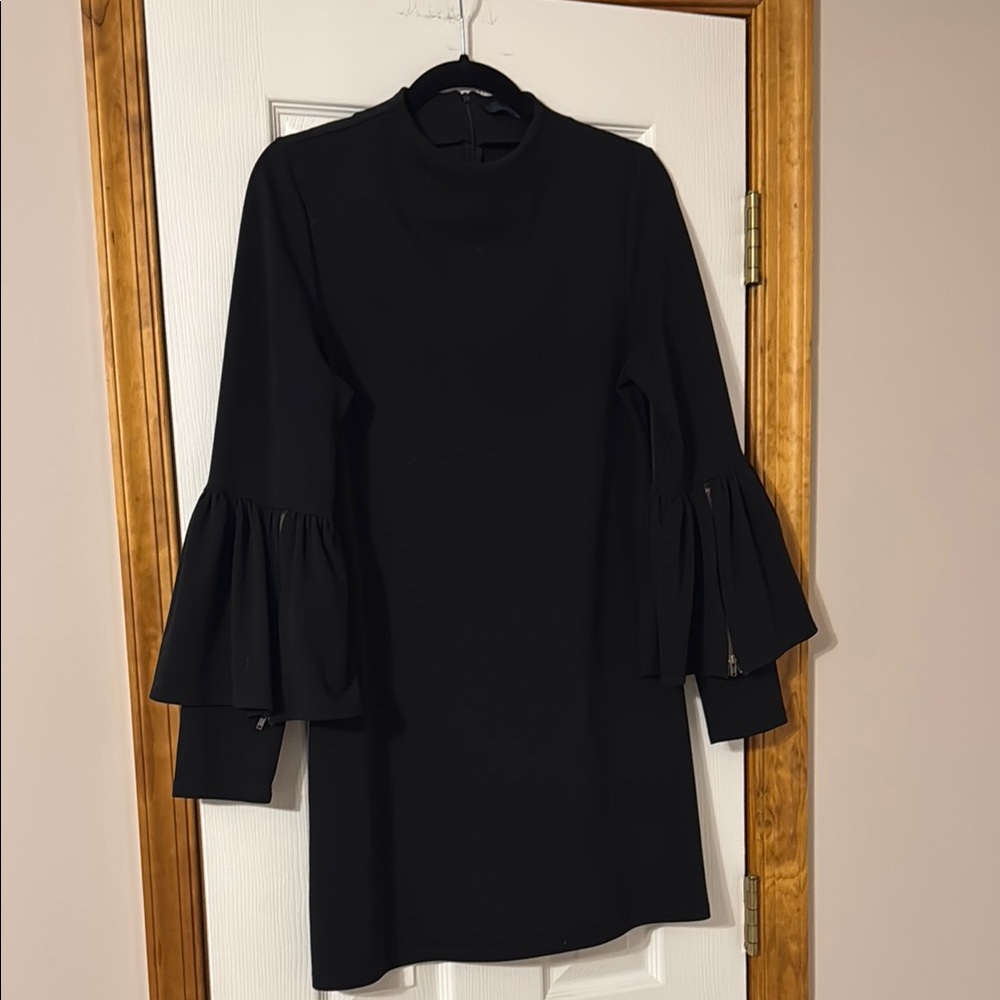 Ava Black Mock Sheath Dress with Bell Sleeves